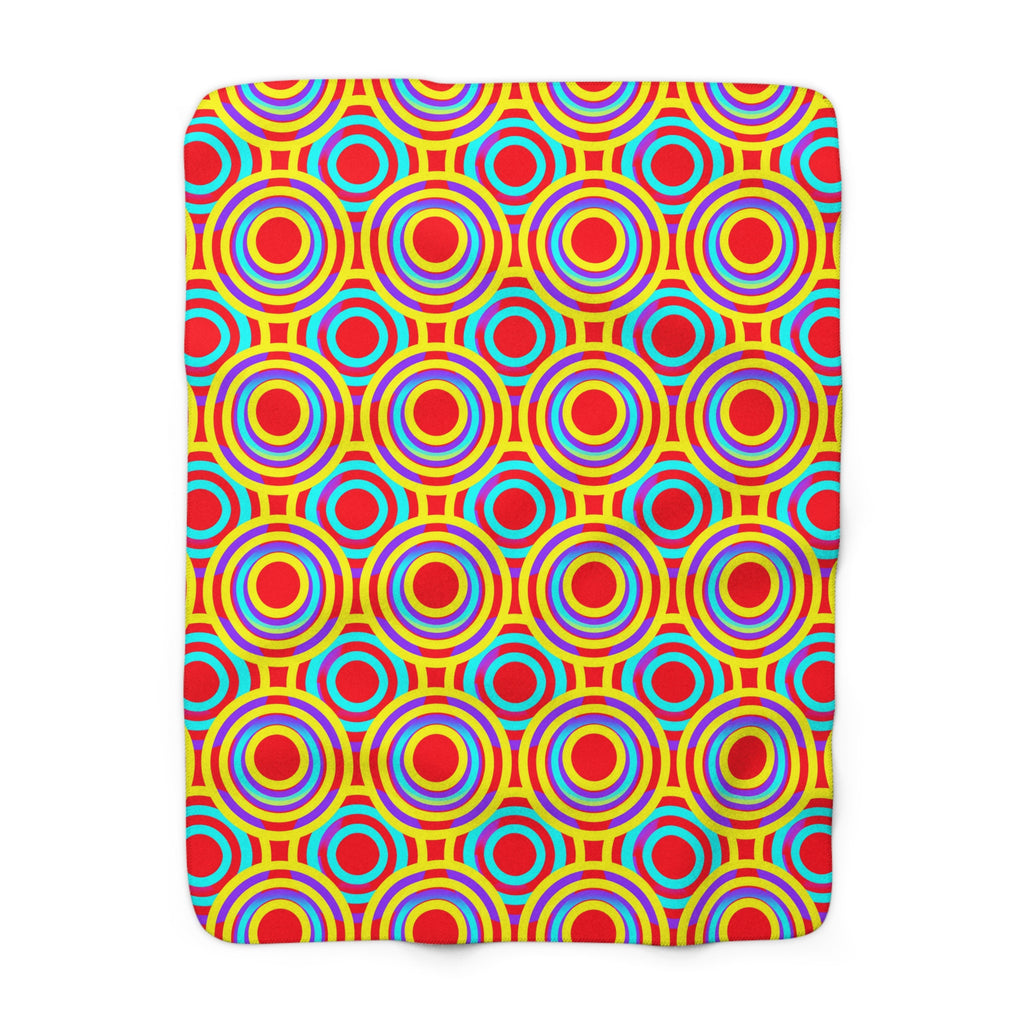 Interlocking Ring Ripples Sherpa Fleece Blanket – Op-Art Circles Pattern