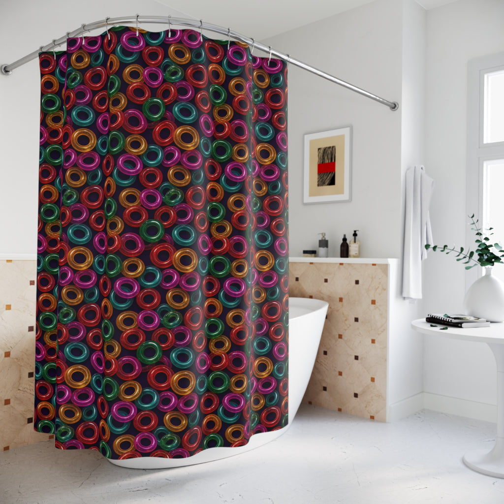 Glass Ring Scatter Shower Curtain – Holographic-Look Jelly Pattern