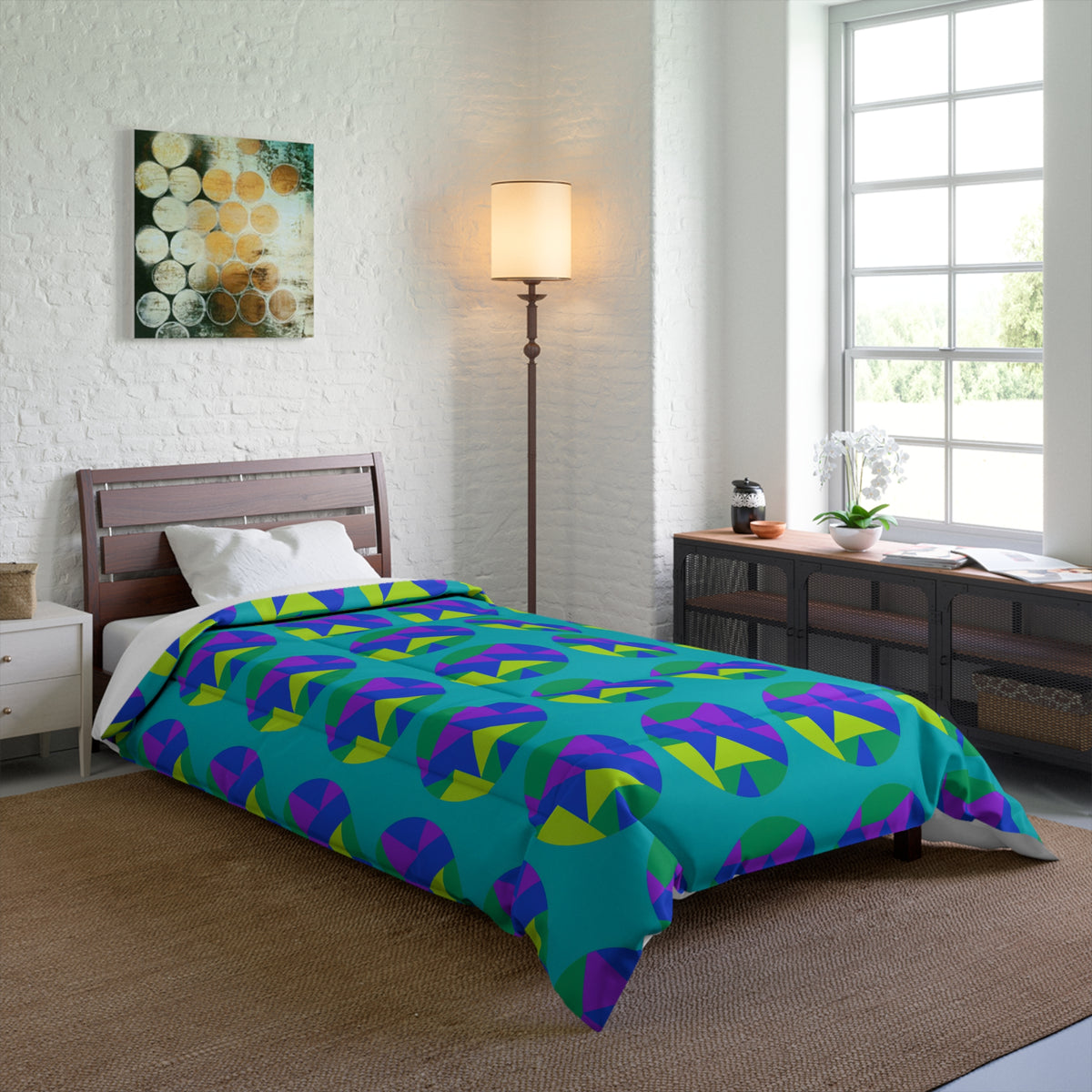 Broken Circle Planes Comforter – Peacock Jewel