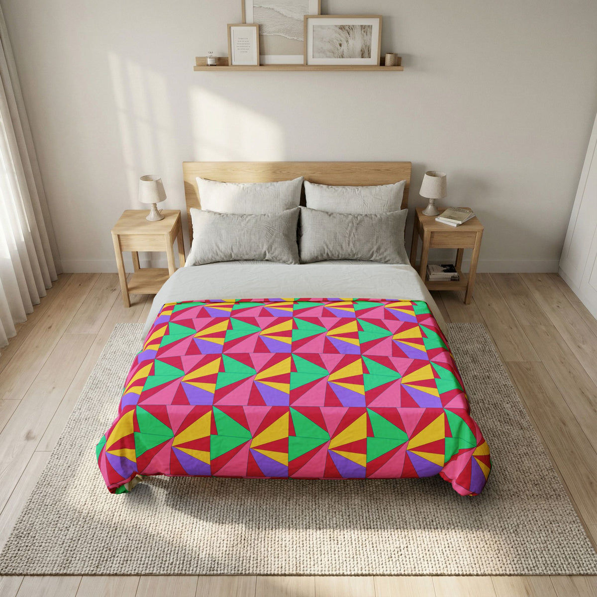 Cubist Sunburst Blocks Cotton Duvet Cover – Candy Pop on Raspberry