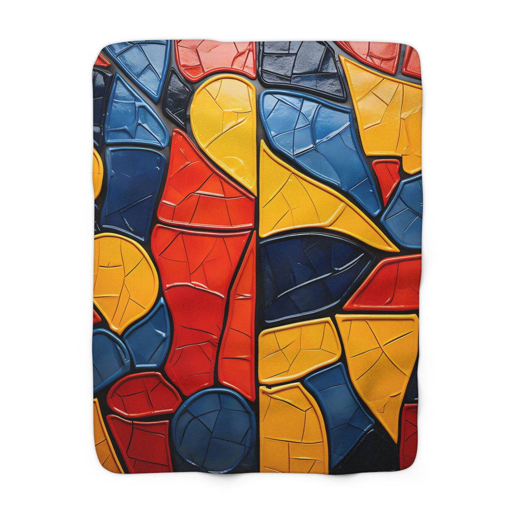 Bold Mosaic Glass Sherpa Fleece Blanket – Stained-Glass Style Mosaic