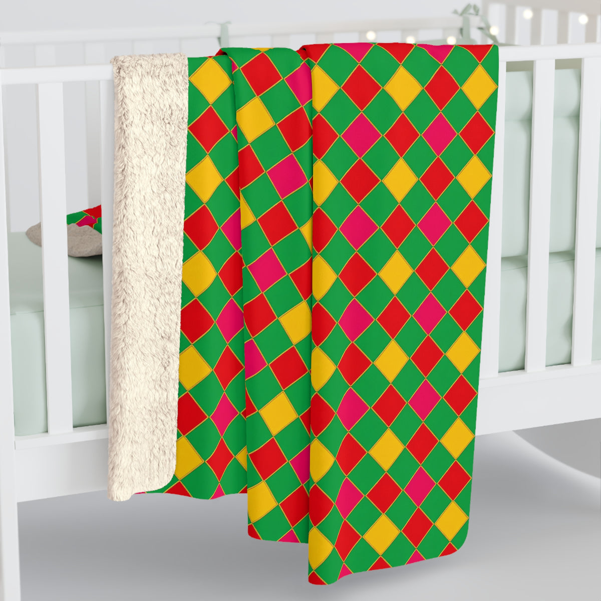 Jewel Harlequin Check Sherpa Fleece Blanket – Harlequin Geometric Pattern