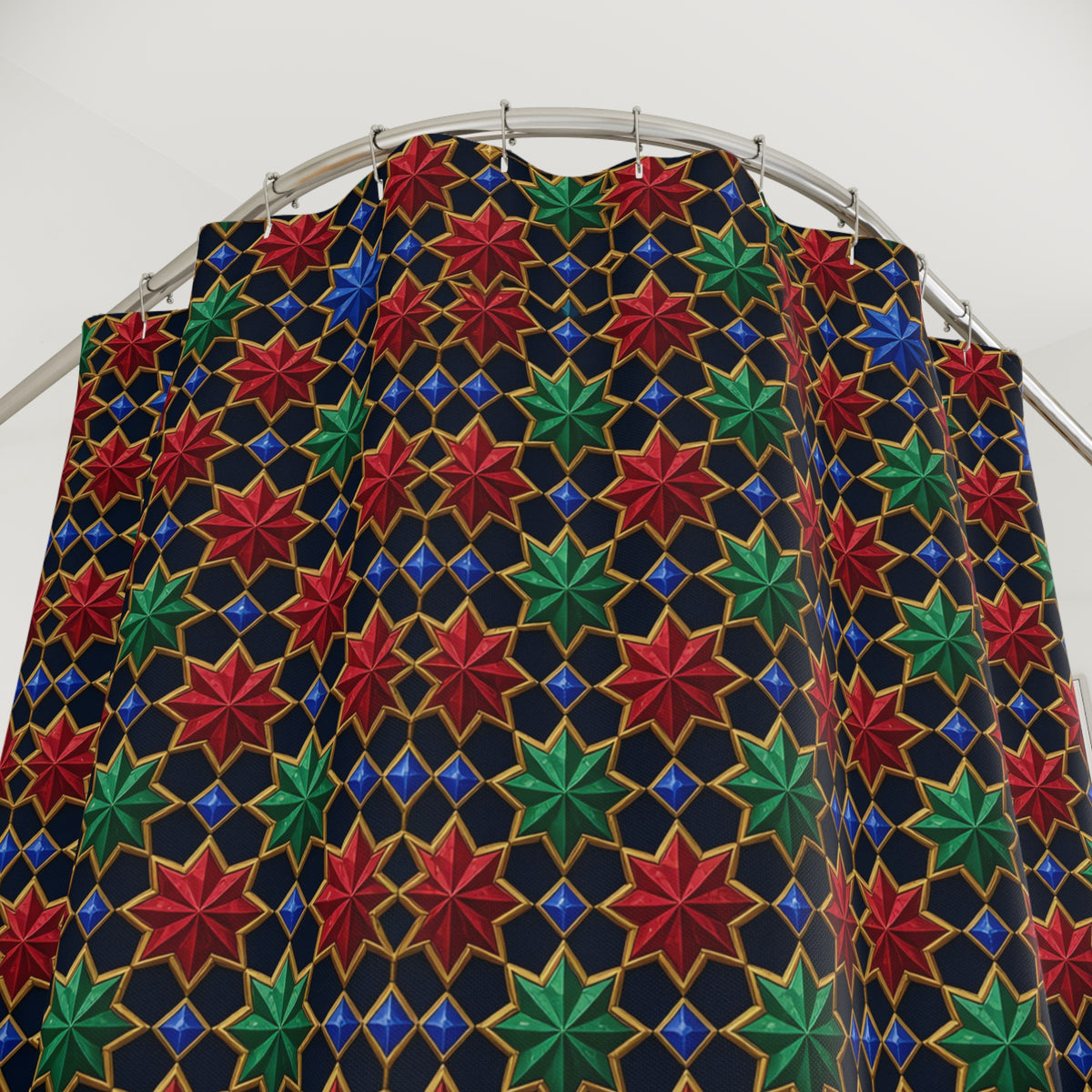 Interlocking Jewel Stars Shower Curtain – Geometric Pattern