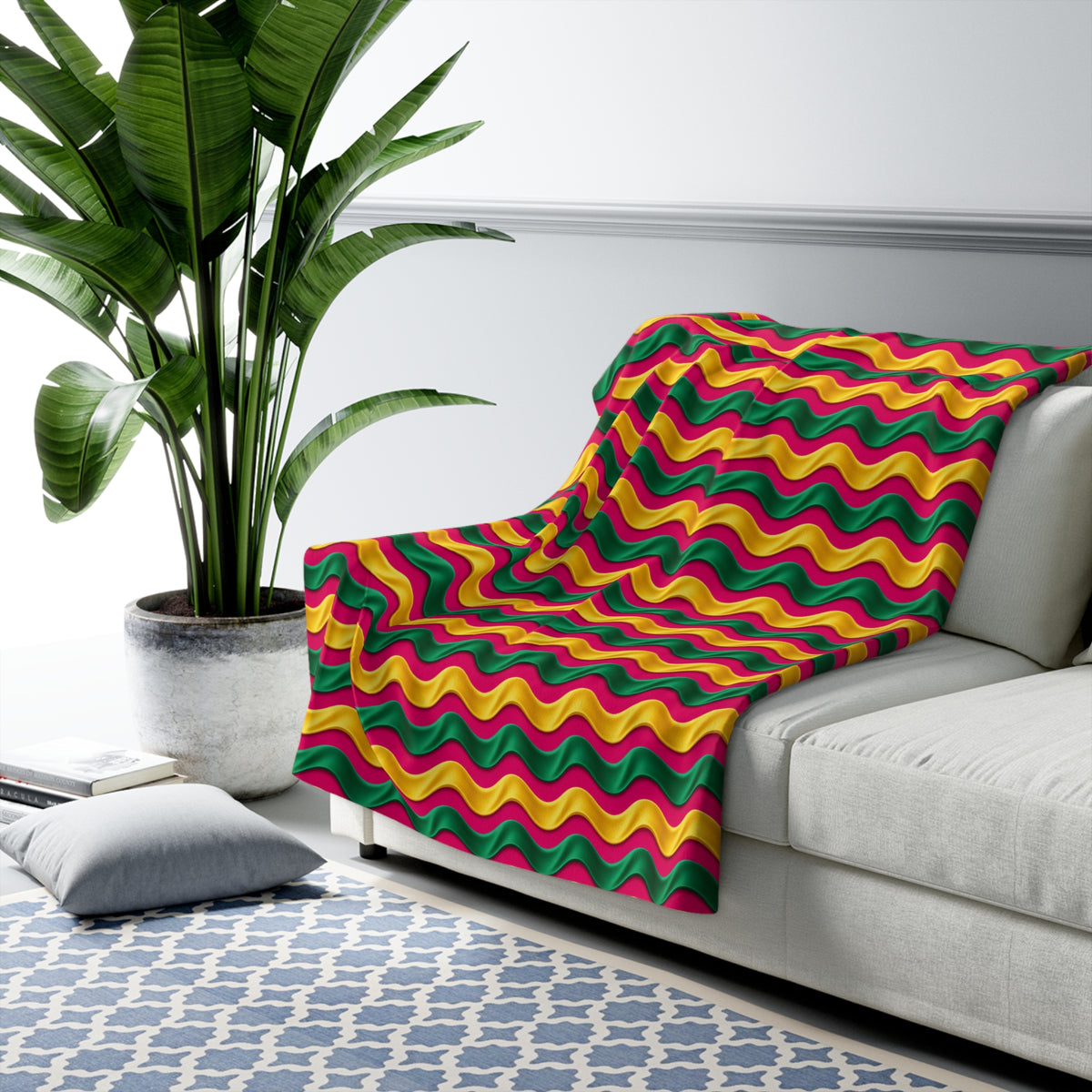 Satin Wave Bands Sherpa Fleece Blanket – Ribbon Waves Pattern