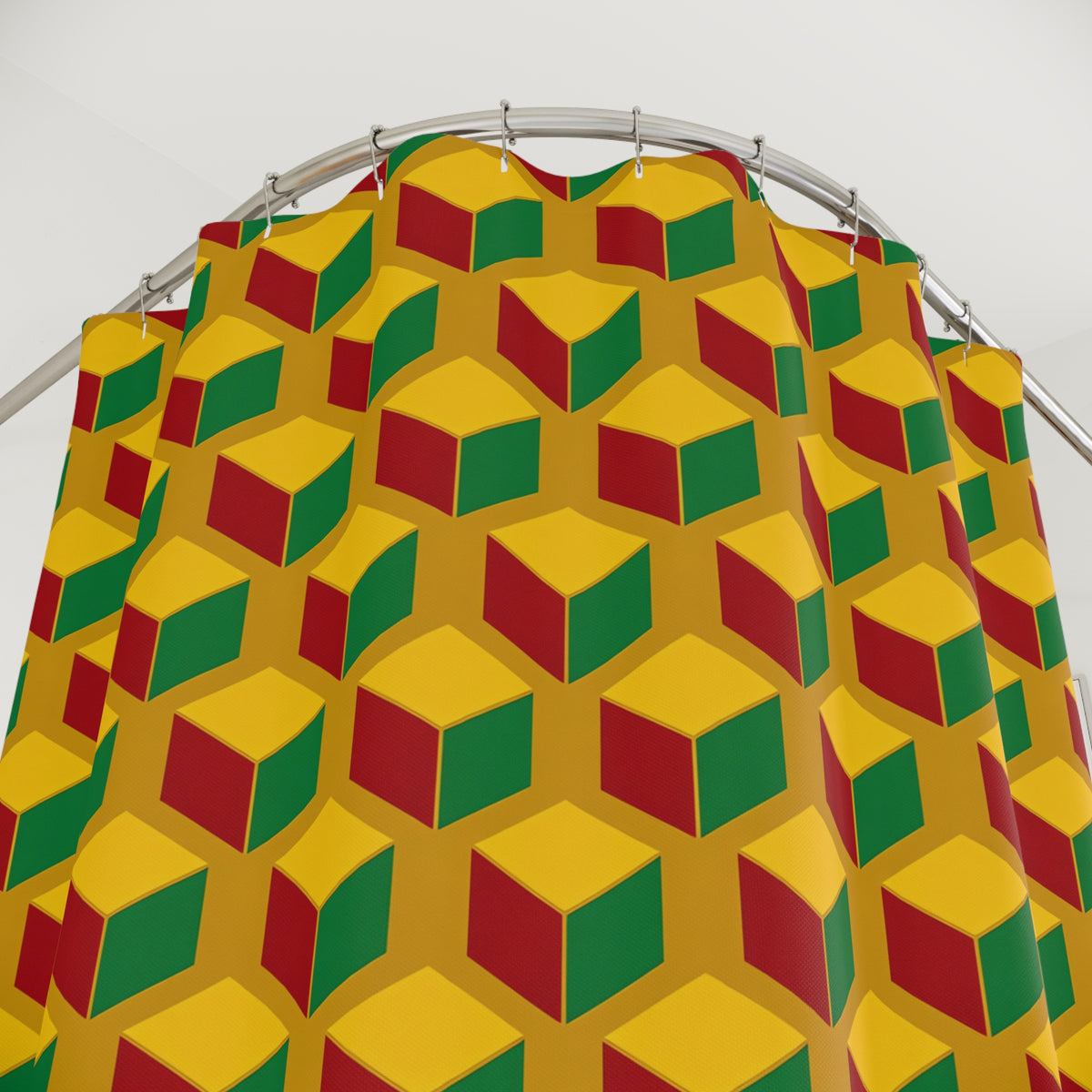 Giant Faceted Cubes II Shower Curtain – Isometric Op-Art Pattern