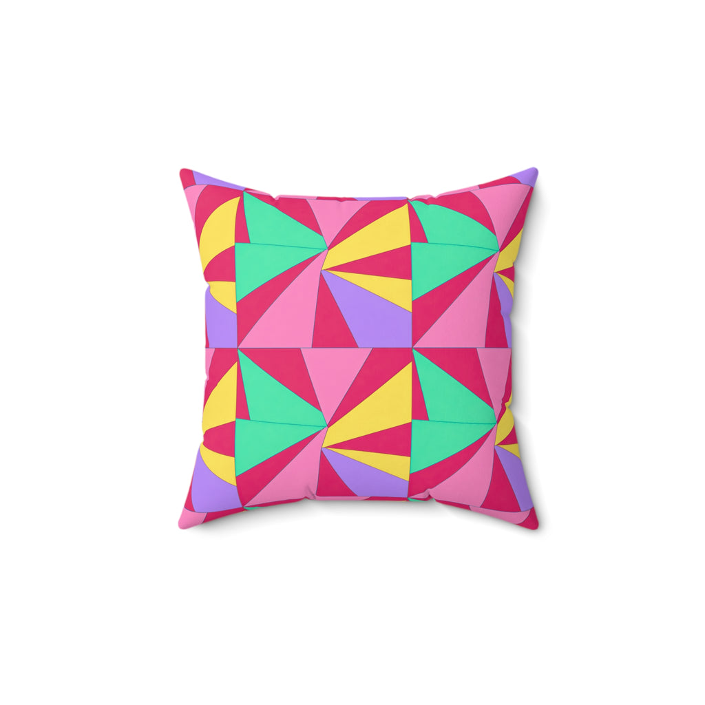 Cubist Sunburst Blocks Faux Suede Cushion – Candy Pop on Raspberry