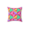 Cubist Sunburst Blocks Faux Suede Cushion – Candy Pop on Raspberry