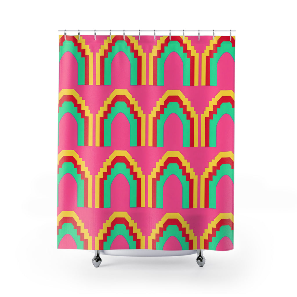 Grand Stepped Arches Shower Curtain – Candy Christmas