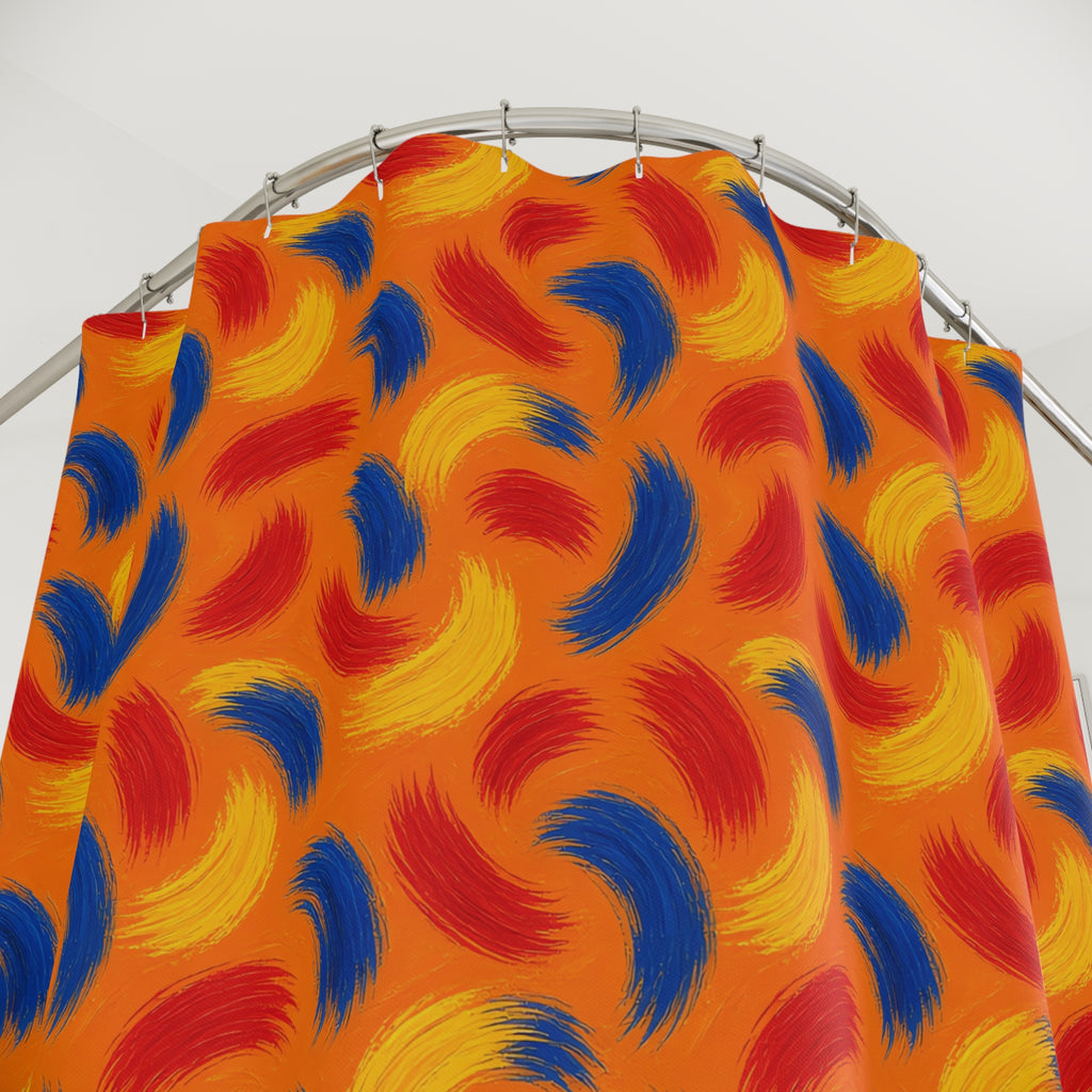 Sweeping Arcs Shower Curtain – Expressionist Brushstroke Abstract Pattern