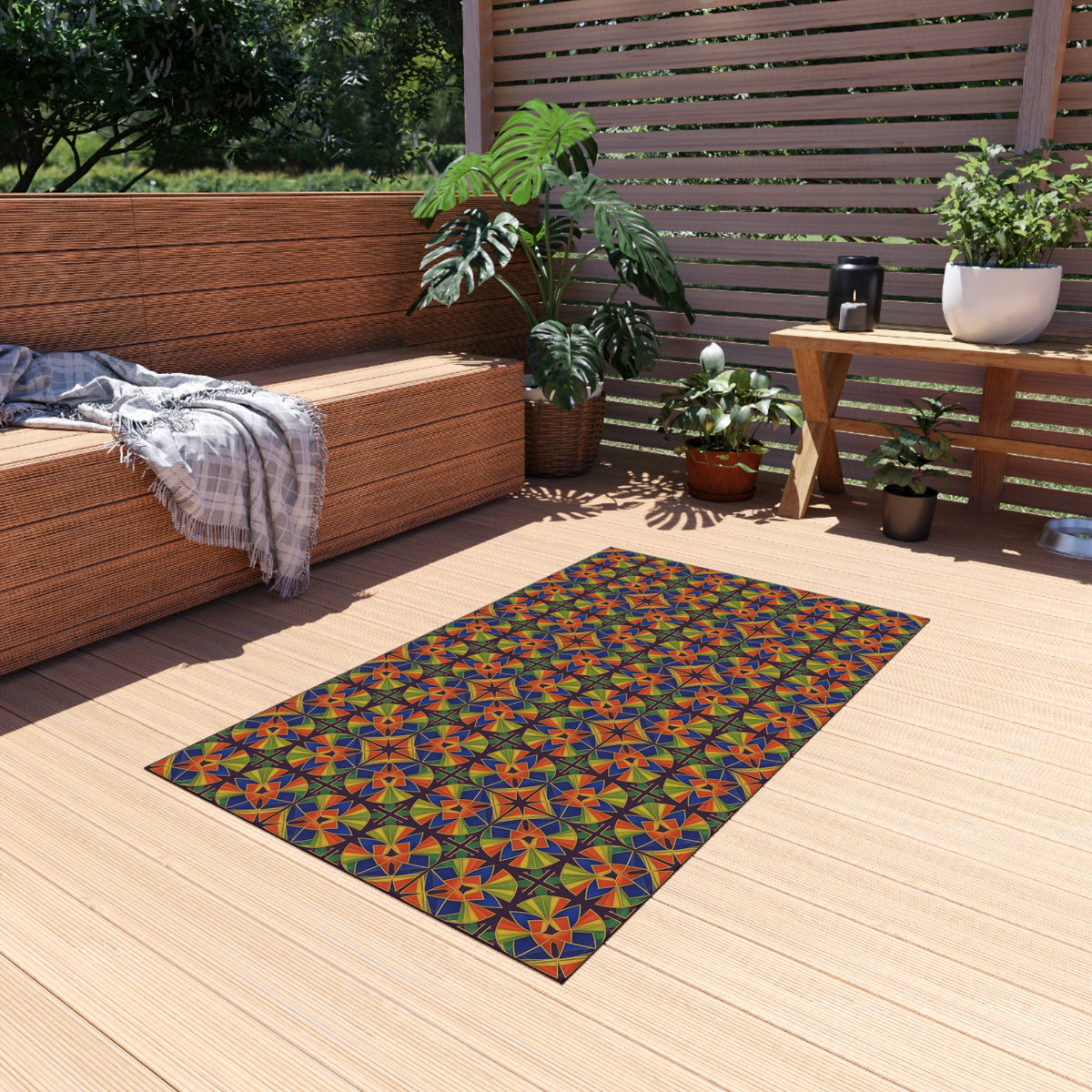 Kaleido Fan Quatrefoil Outdoor Rug – Kaleidoscopic Deco Pattern