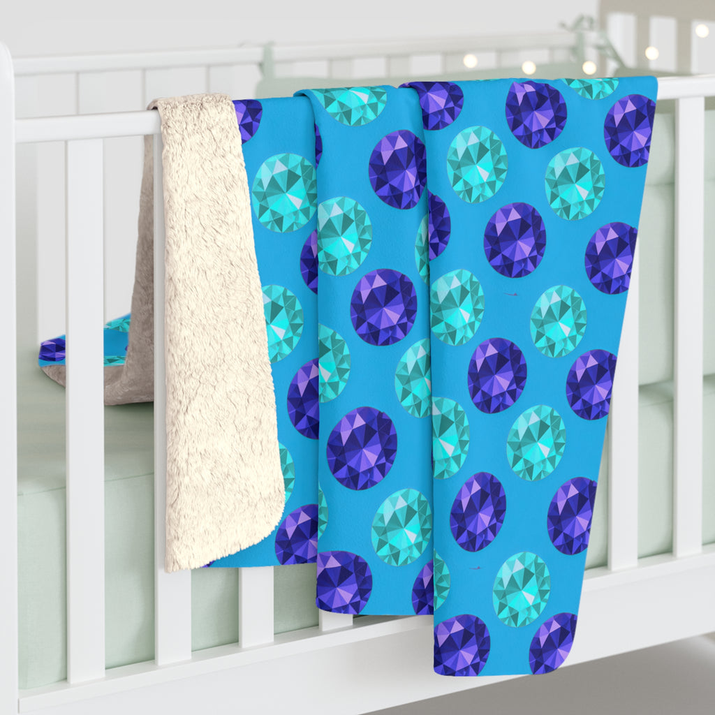Half-Drop Gem Grid Sherpa Fleece Blanket – Ice Jewel