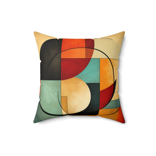 Bauhaus Arc Composition Faux Suede Cushion – Mid-Century Geometric Art