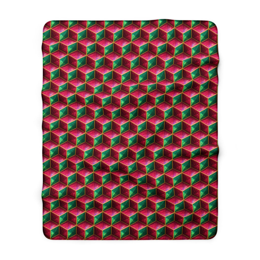 Faceted Cube Illusion Sherpa Fleece Blanket – Holographic-Look Geometric Pattern