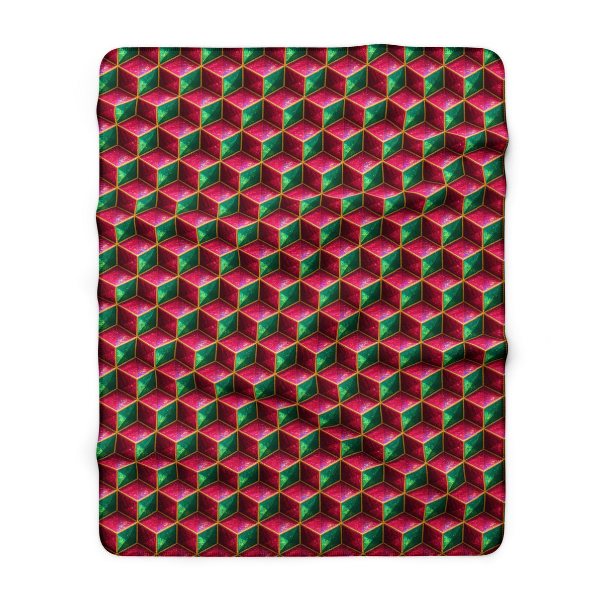Faceted Cube Illusion Sherpa Fleece Blanket – Holographic-Look Geometric Pattern