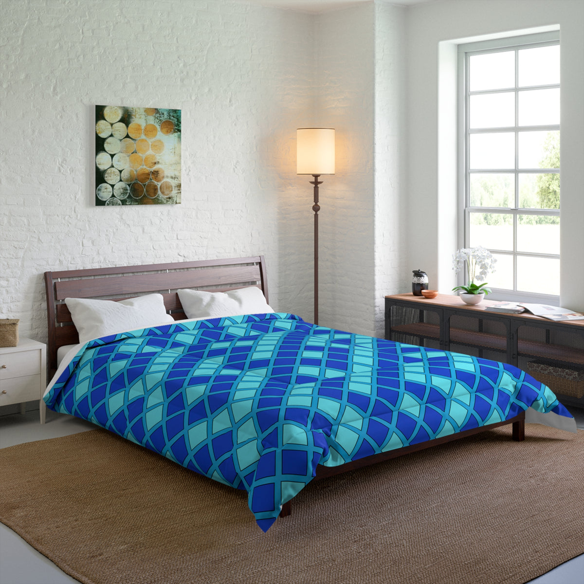 Harlequin Gold Grid Comforter – Ice Jewel