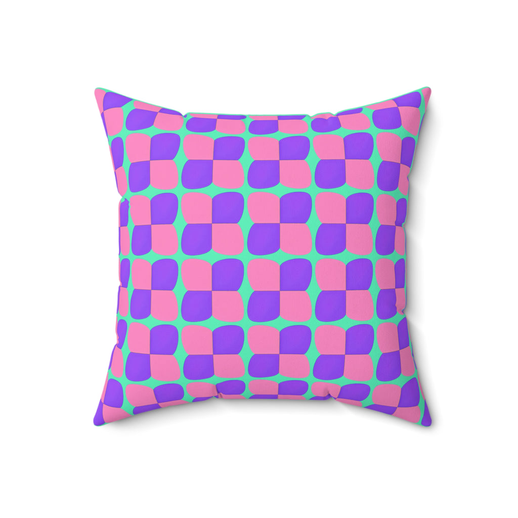 Bold Bulge Checker Faux Suede Cushion – Candy Pastel on Grape