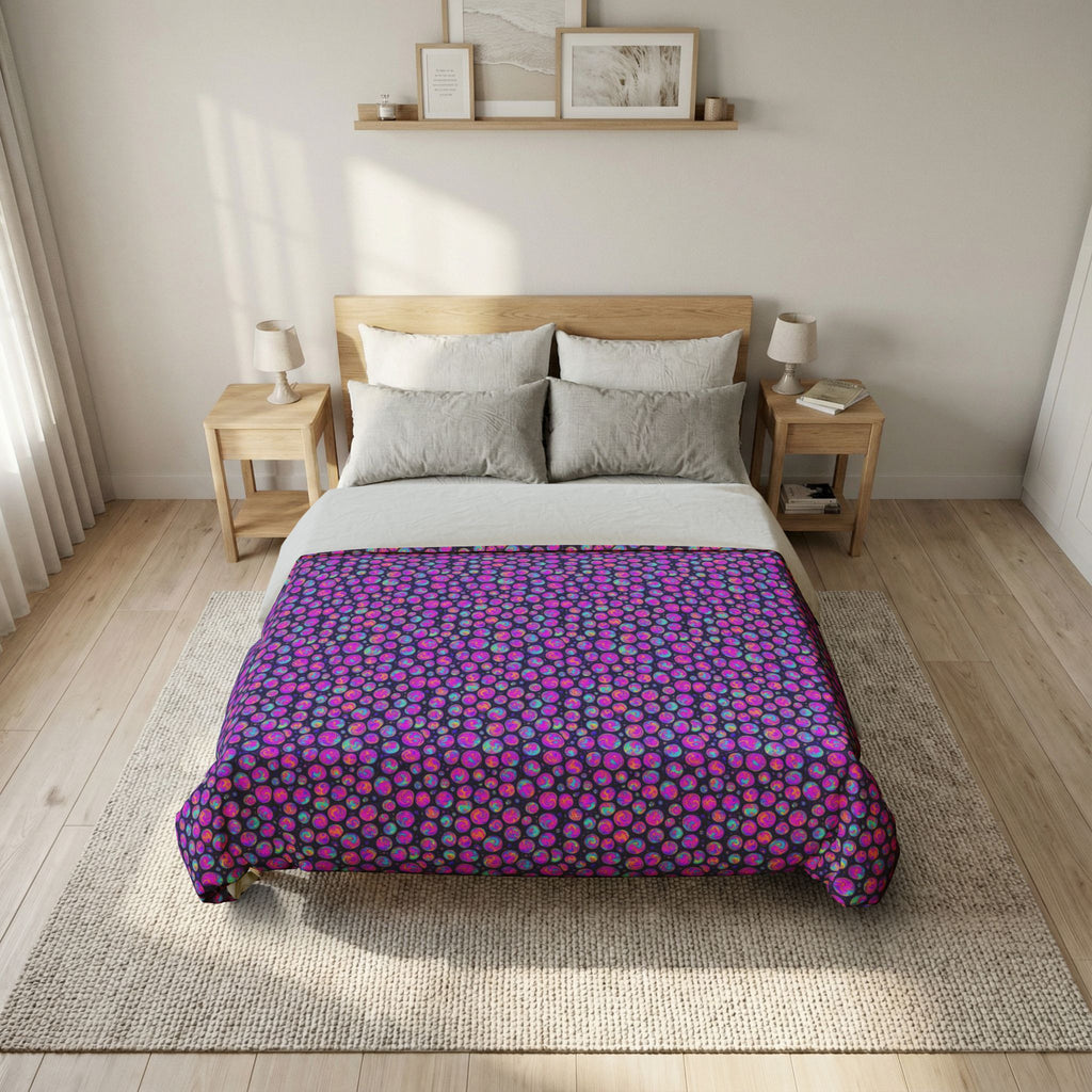Opal Bubble Cells Cotton Duvet Cover – Holographic-Look Fluid Art Pattern