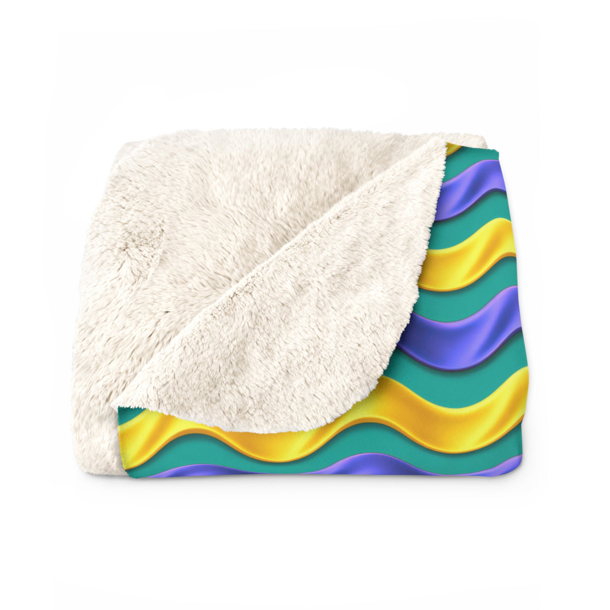 Satin Wave Bands Sherpa Fleece Blanket – Peacock Jewel