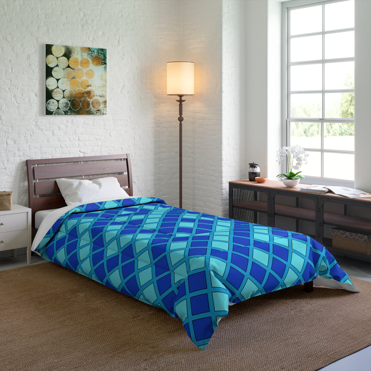 Harlequin Gold Grid Comforter – Ice Jewel