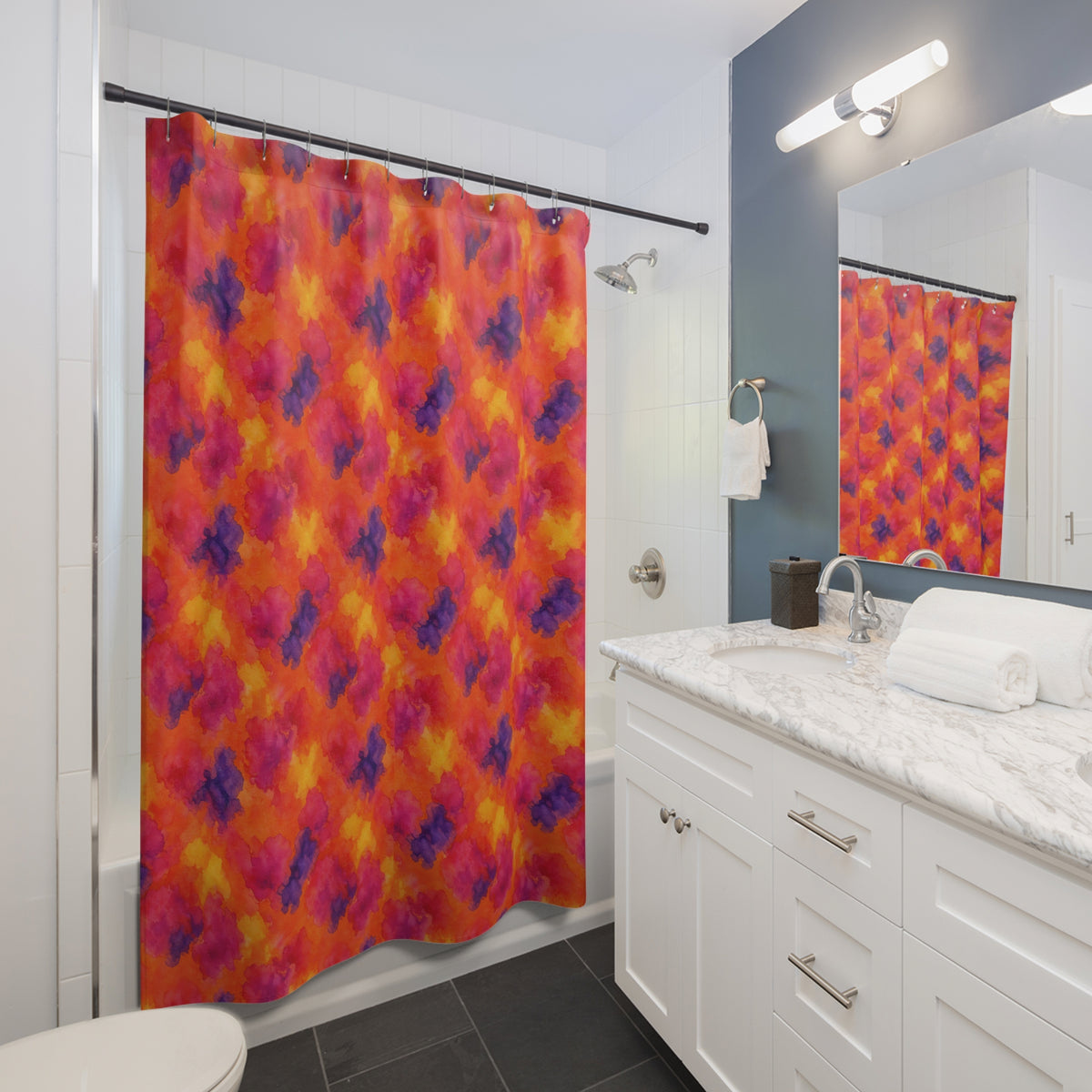 Sunset Bloom Bleeds Shower Curtain – Watercolour Bleed Pattern