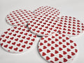 AI24068RWC Where the Heart is , White on Red / Red on White - Round Ceramic Coasters- Set of 6, gift for all , Designed made in Britain