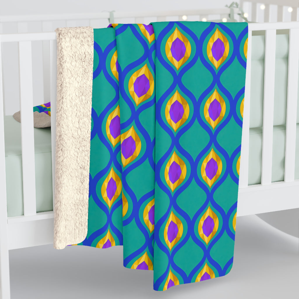 Grand Gold Ogee Lattice II Sherpa Fleece Blanket – Peacock Jewel