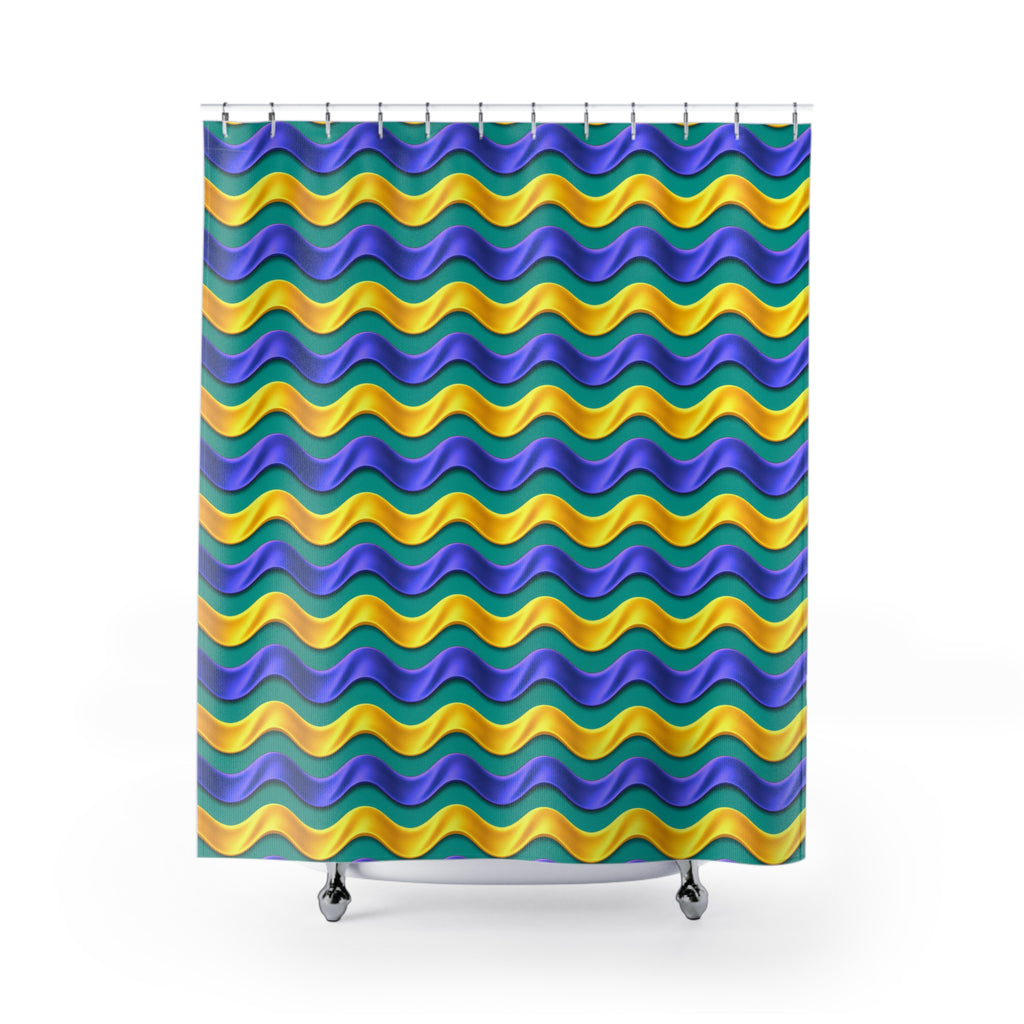 Satin Wave Bands Shower Curtain – Peacock Jewel