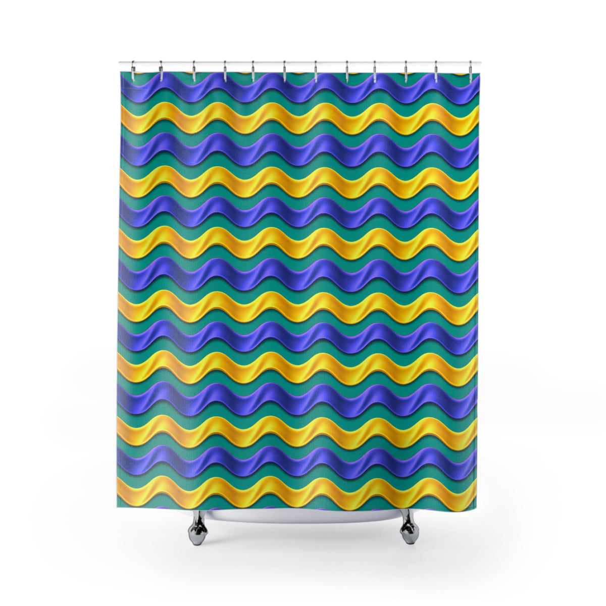 Satin Wave Bands Shower Curtain – Peacock Jewel
