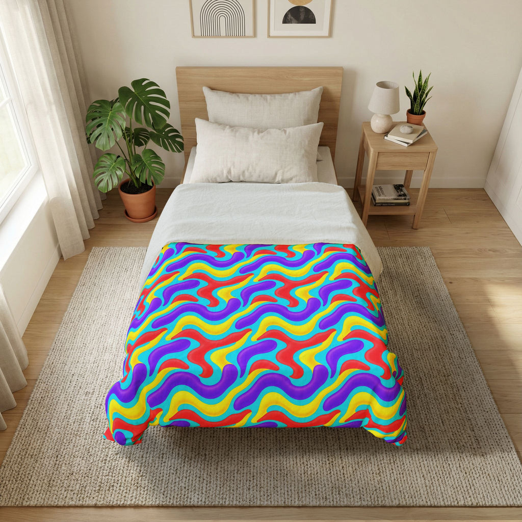 Liquid Band Ripple Cotton Duvet Cover – Op-Art Fluid Bands Pattern