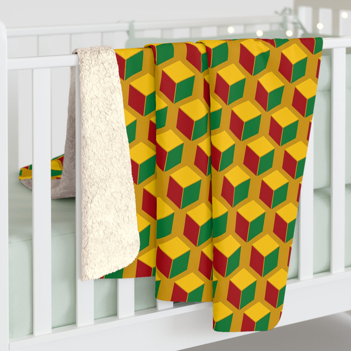 Giant Faceted Cubes II Sherpa Fleece Blanket – Isometric Op-Art Pattern