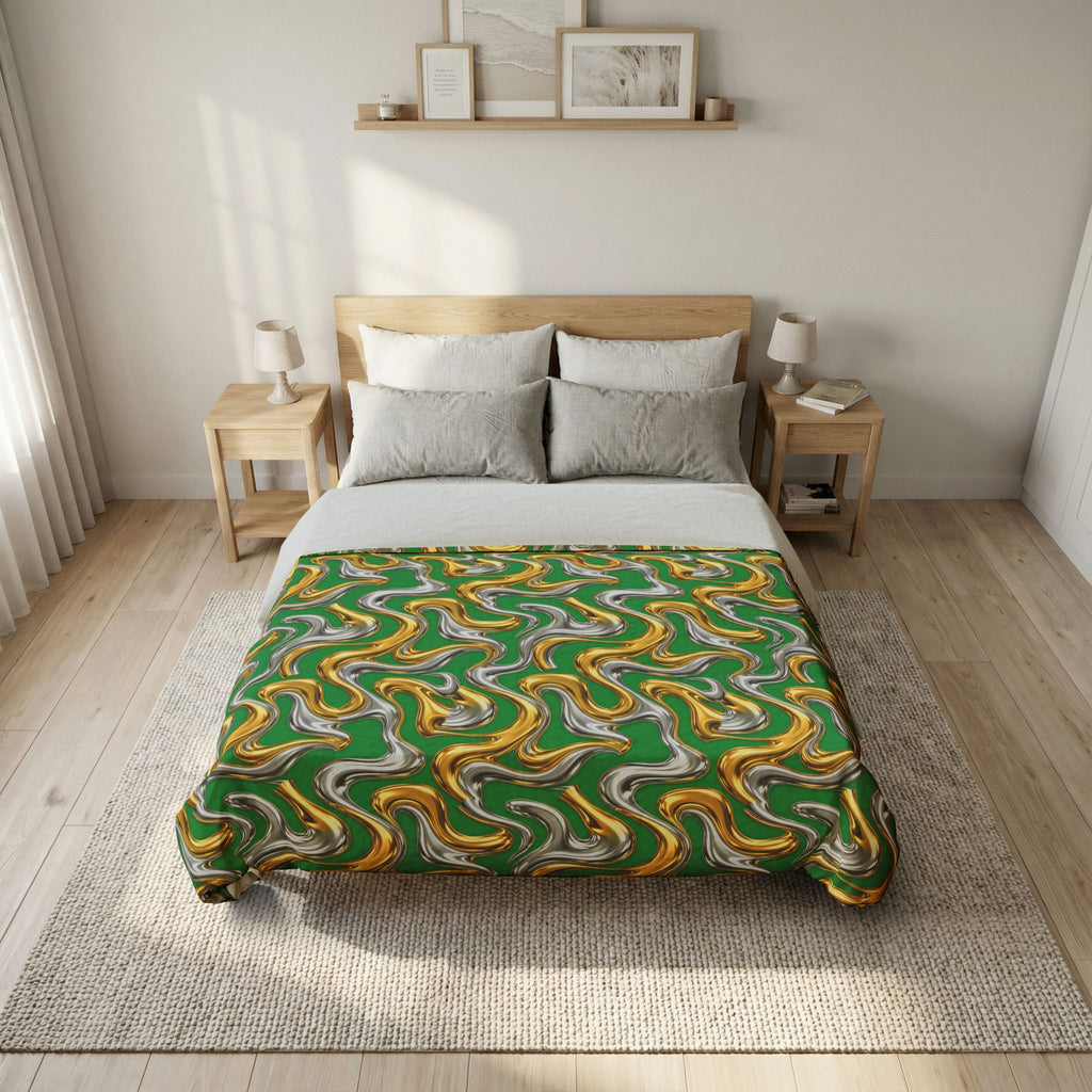 Broad Melting Gold Ribbons Cotton Duvet Cover – Liquid Chrome Pattern