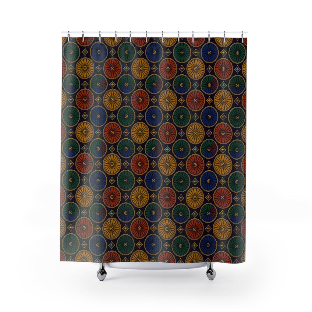Enamel Parasol Medallions Shower Curtain – Art Deco Geometric Pattern
