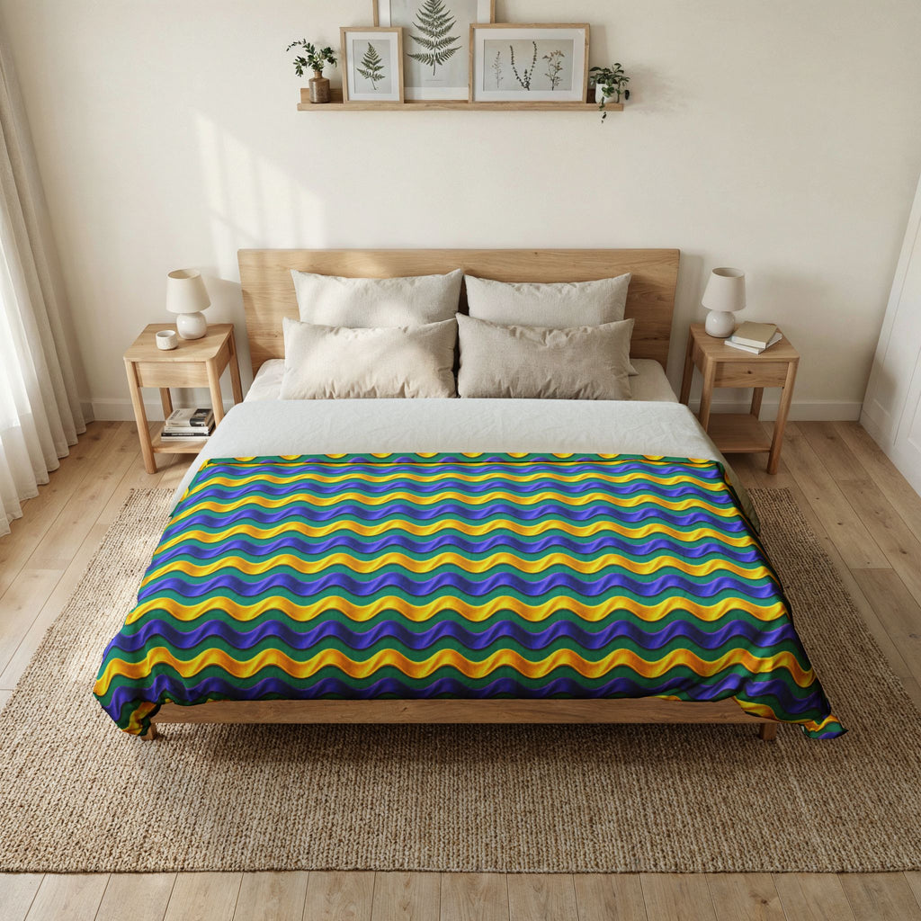 Satin Wave Bands Cotton Duvet Cover – Peacock Jewel