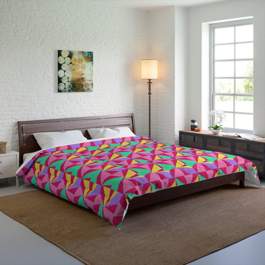 Cubist Sunburst Blocks Comforter – Candy Pop on Raspberry