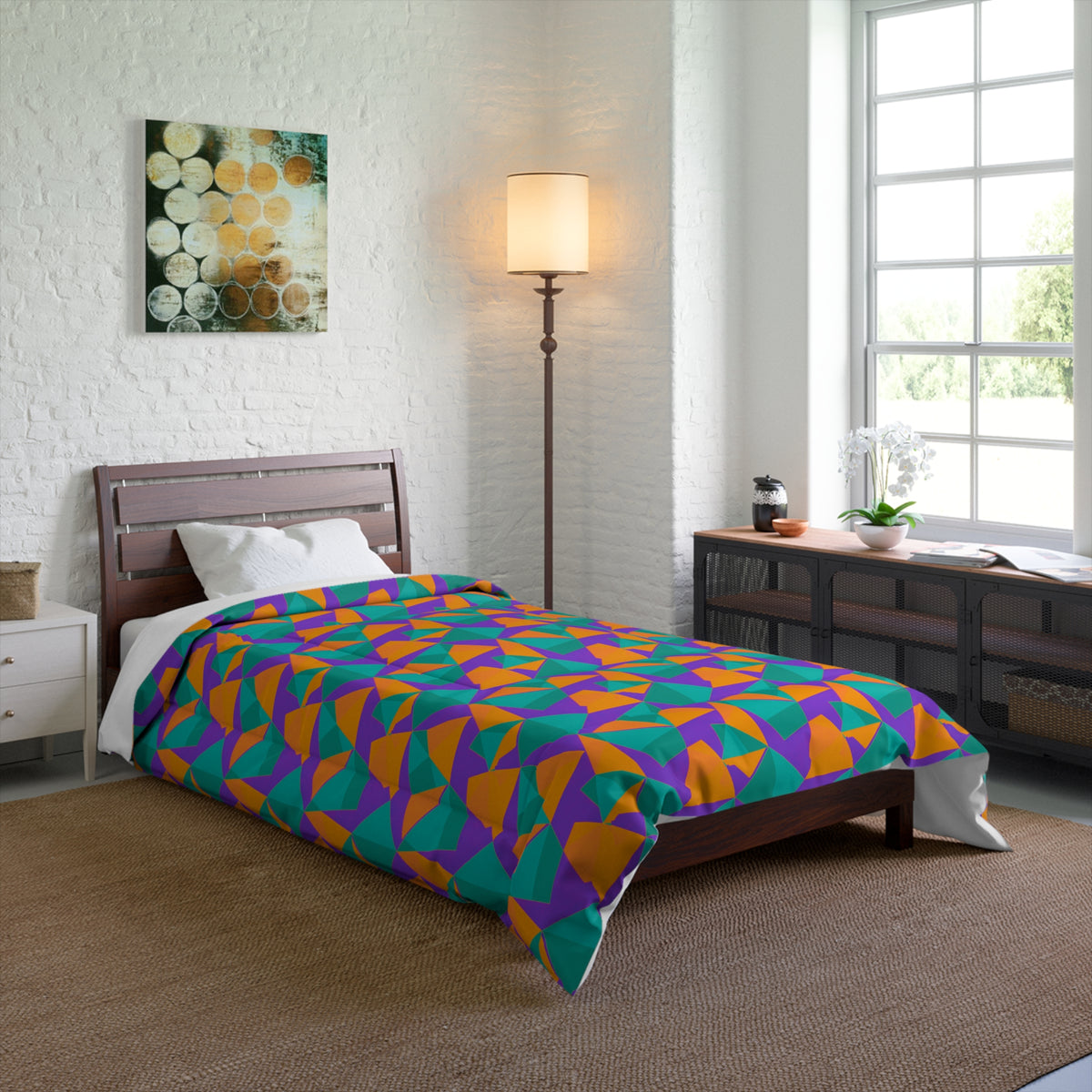 Faceted Gold Panels Comforter – Peacock Jewel