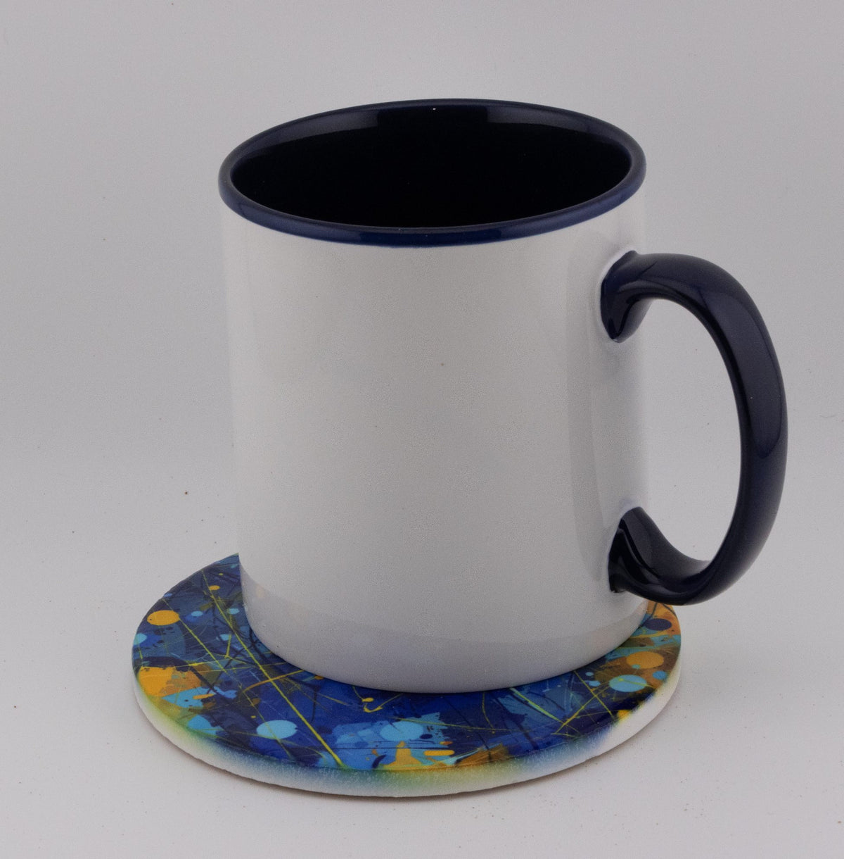 AI24010C Chaotic Blue & Yellow abstract effect Round Ceramic Coasters- Set of 6, gift for all occasions, six unique designs.