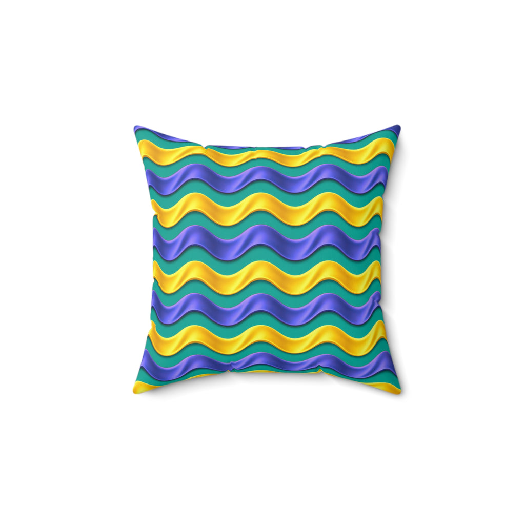 Satin Wave Bands Faux Suede Cushion – Peacock Jewel