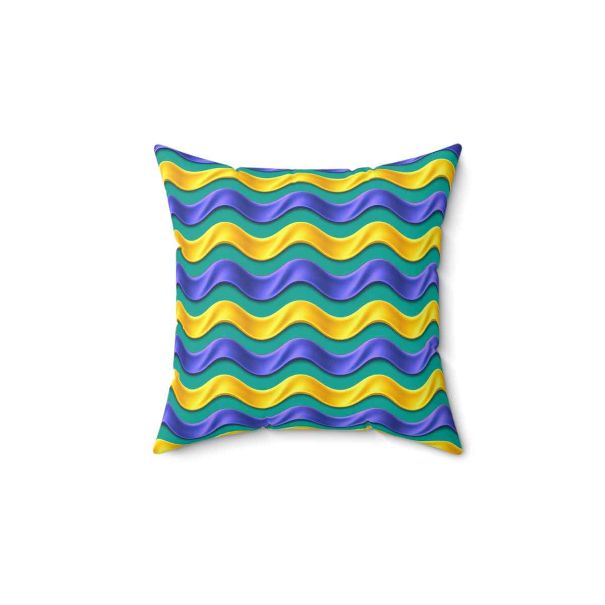 Satin Wave Bands Faux Suede Cushion – Peacock Jewel
