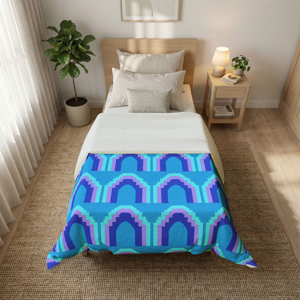Grand Stepped Arches Cotton Duvet Cover – Ice Jewel