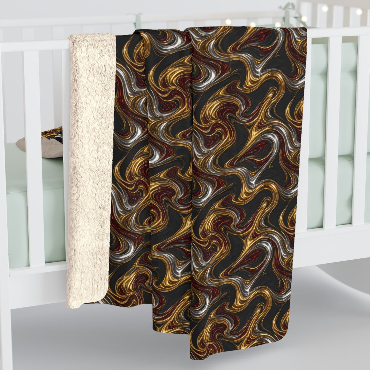 Melting Gold Ribbons Sherpa Fleece Blanket – Liquid Chrome Pattern