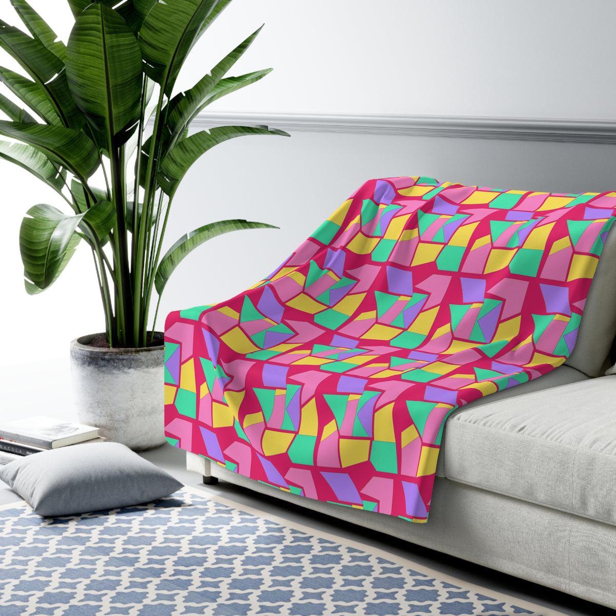Cubist Block Quilt Sherpa Fleece Blanket – Candy Pop on Raspberry
