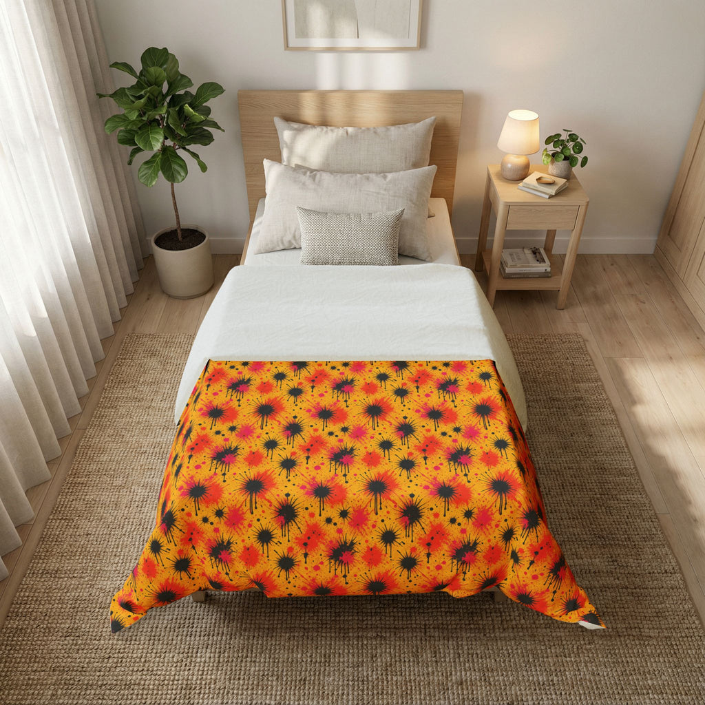 Black Ink Burst Cotton Duvet Cover – Ink Splash Pattern