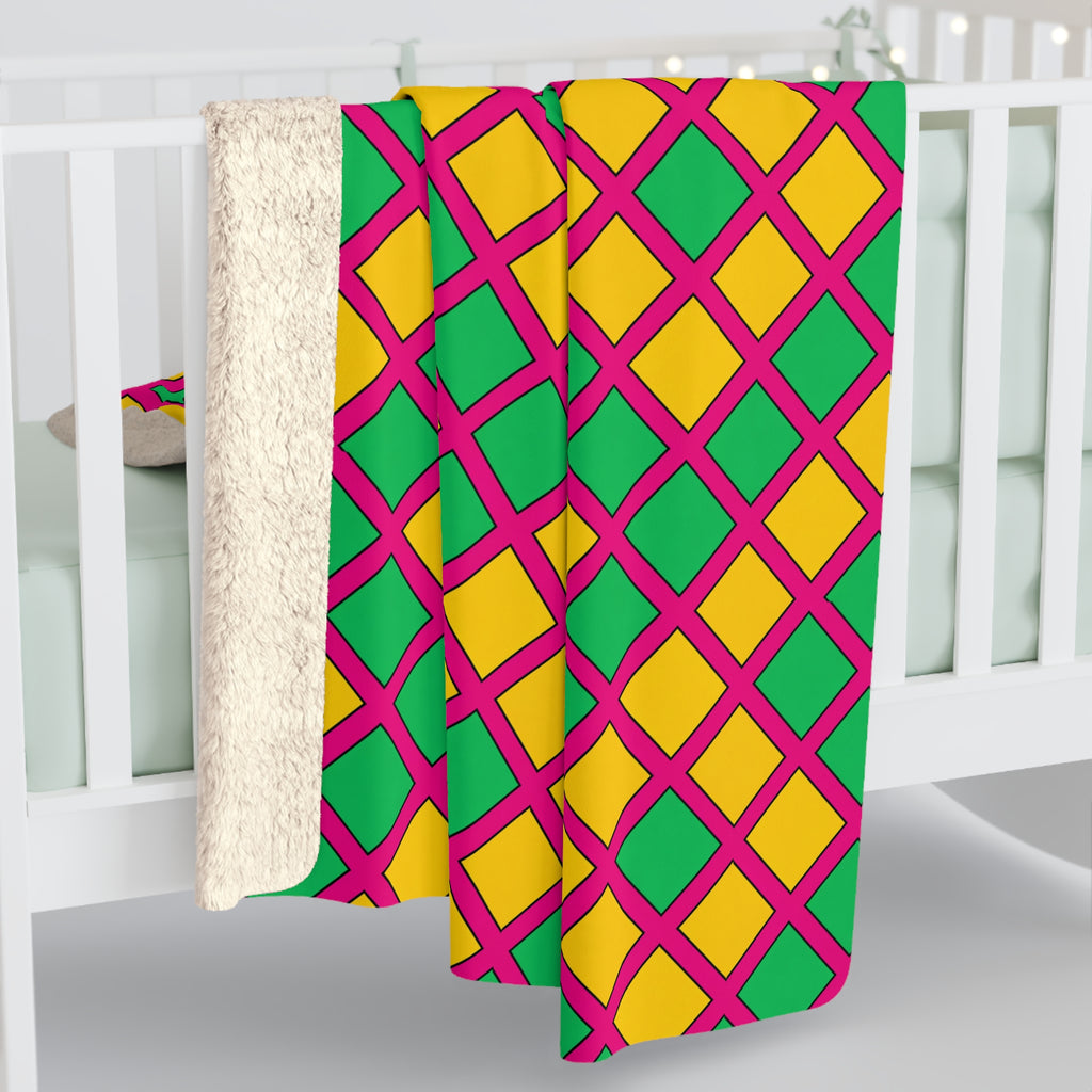 Harlequin Gold Grid Sherpa Fleece Blanket – Harlequin Geometric Pattern