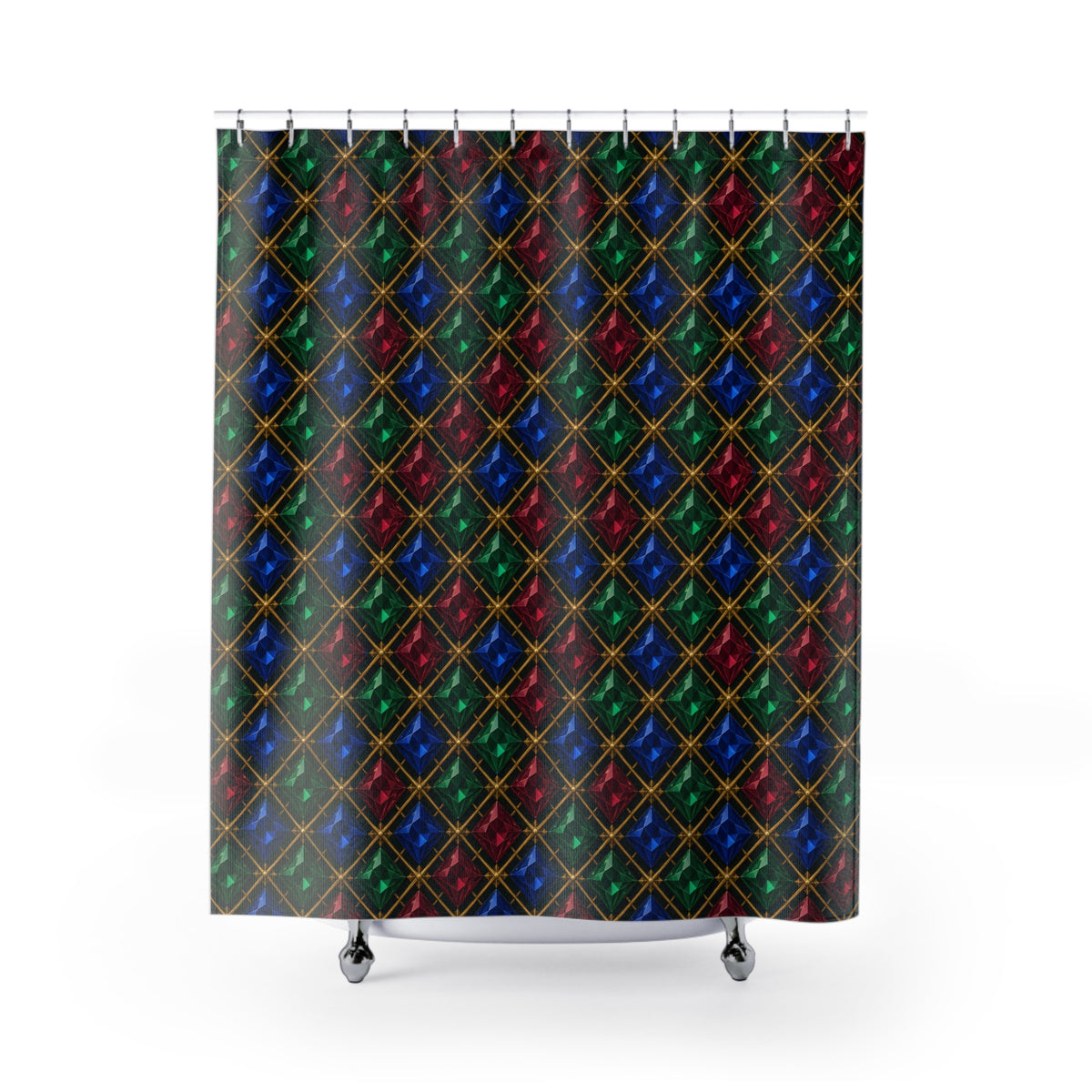 Prismatic Diamond Lattice Shower Curtain – Geometric Pattern