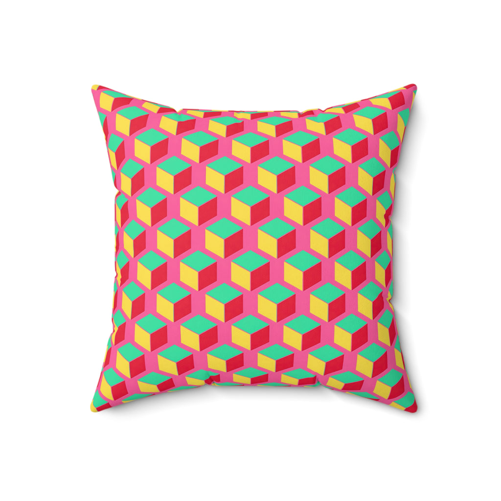 Giant Faceted Cubes II Faux Suede Cushion – Candy Christmas