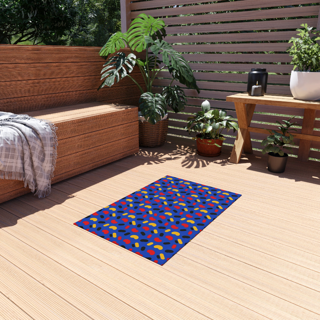 Bean Scatter Blue Outdoor Rug – Pop Abstract Pattern