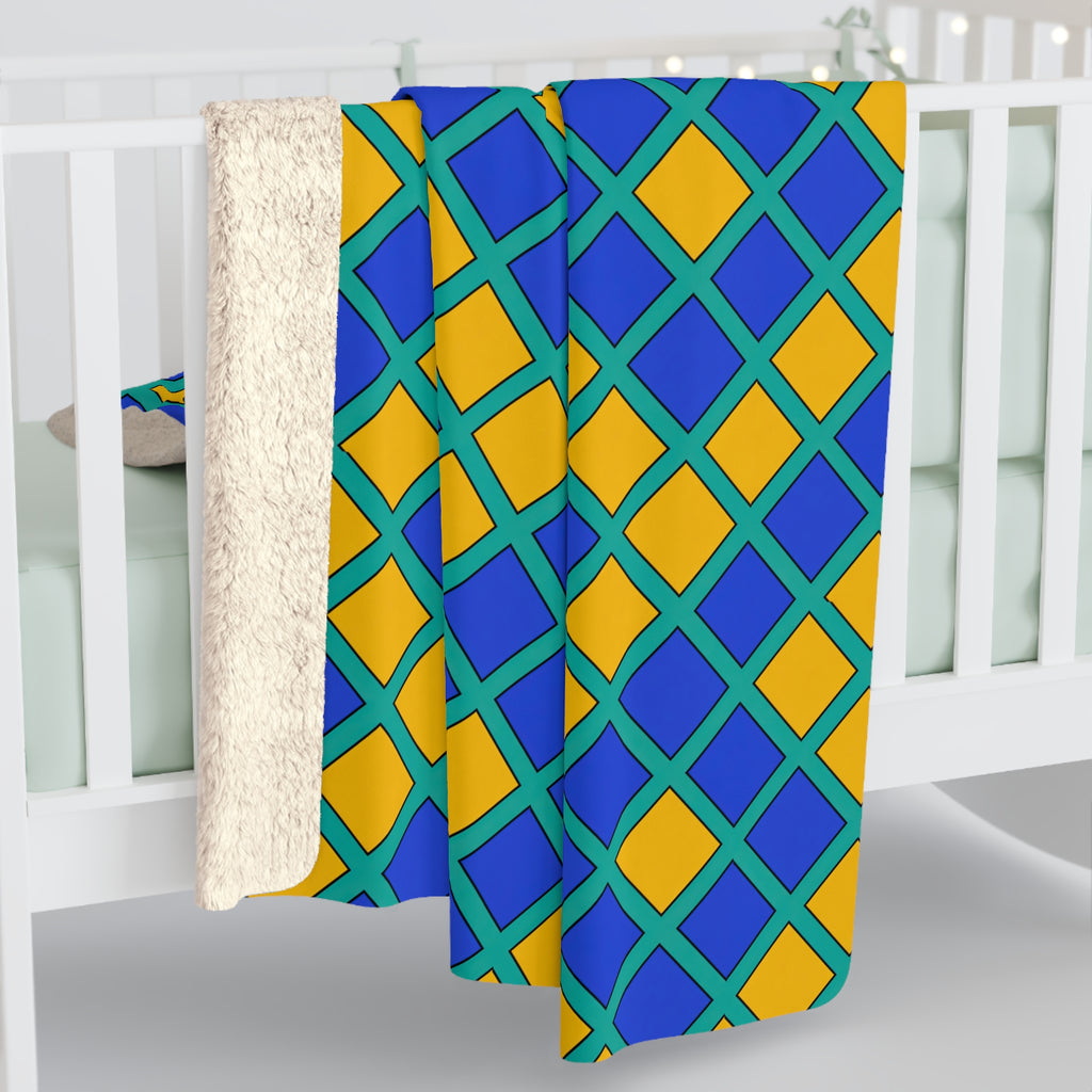 Harlequin Gold Grid Sherpa Fleece Blanket – Peacock Jewel