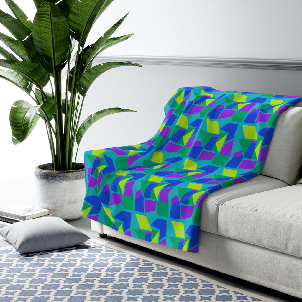 Cubist Block Quilt Sherpa Fleece Blanket – Peacock Jewel