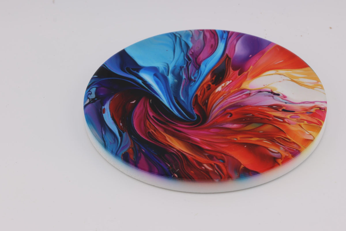 AI24043C Abstract Vortex No7   Multi coloured Round Ceramic Coasters- Set of 6, gift for all occasions, Designed and made in Britain