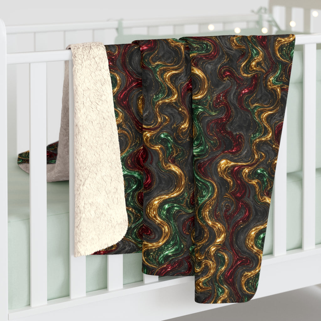 Jewel Metal Swirl Sherpa Fleece Blanket – Iridescent Fluid Pattern
